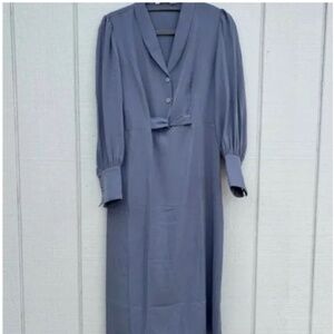 NWT Simple Retro| Grey blue long sleeve dress| Pearly buttons